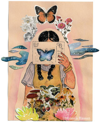 Postcard (collage, ink, watercolor)